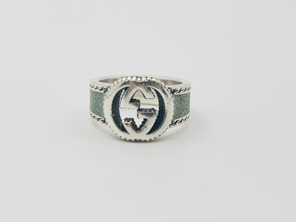 GUCCI Gucci Interlocking G Enamel 925 #14 Green Mosaic Ring