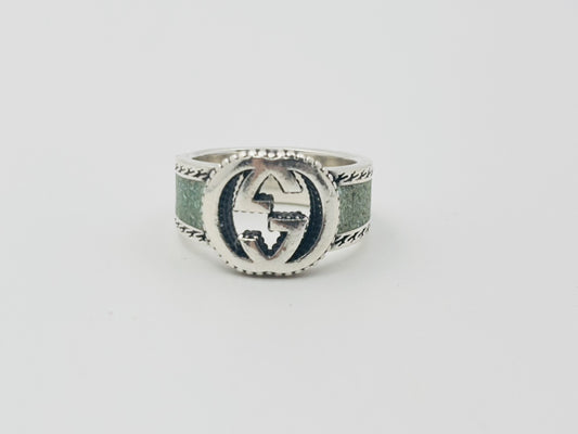 GUCCI Gucci Interlocking G Enamel 925 #14 Green Mosaic Ring