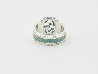 GUCCI Gucci Interlocking G Enamel 925 #14 Green Mosaic Ring