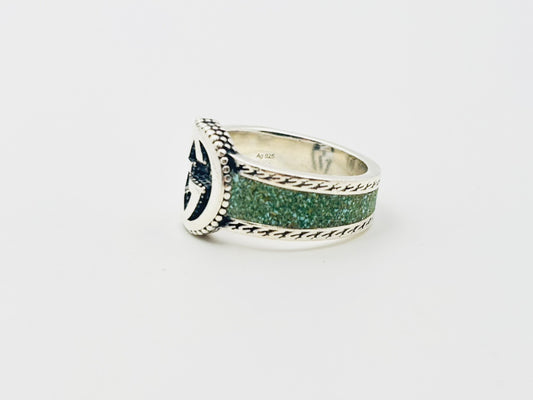 GUCCI Gucci Interlocking G Enamel 925 #14 Green Mosaic Ring