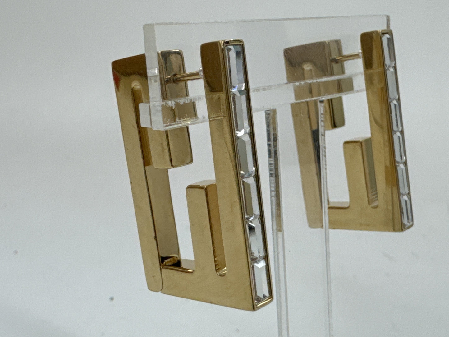 FENDI FF Logo Baguette Rhinestone Earrings OB3422