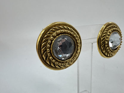 CHANEL Clear Stone Round Earrings