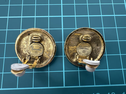 CHANEL Clear Stone Round Earrings