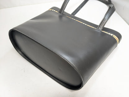 BURBERRY Leather Check Tote Bag