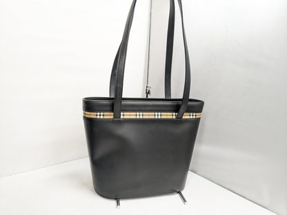 BURBERRY Leather Check Tote Bag