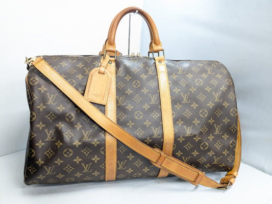 LOUIS VUITTON LV Monogram Keepall Bandouliere 50 Boston Bag with Strap