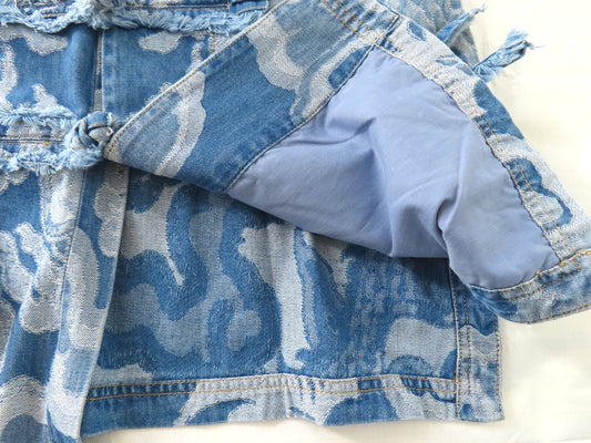 VIVIENNE TAM 2024SS Giant Dragon Denim Jacquard Dress with Chinese Detail and Raw Hem, Indigo, Other Apparel