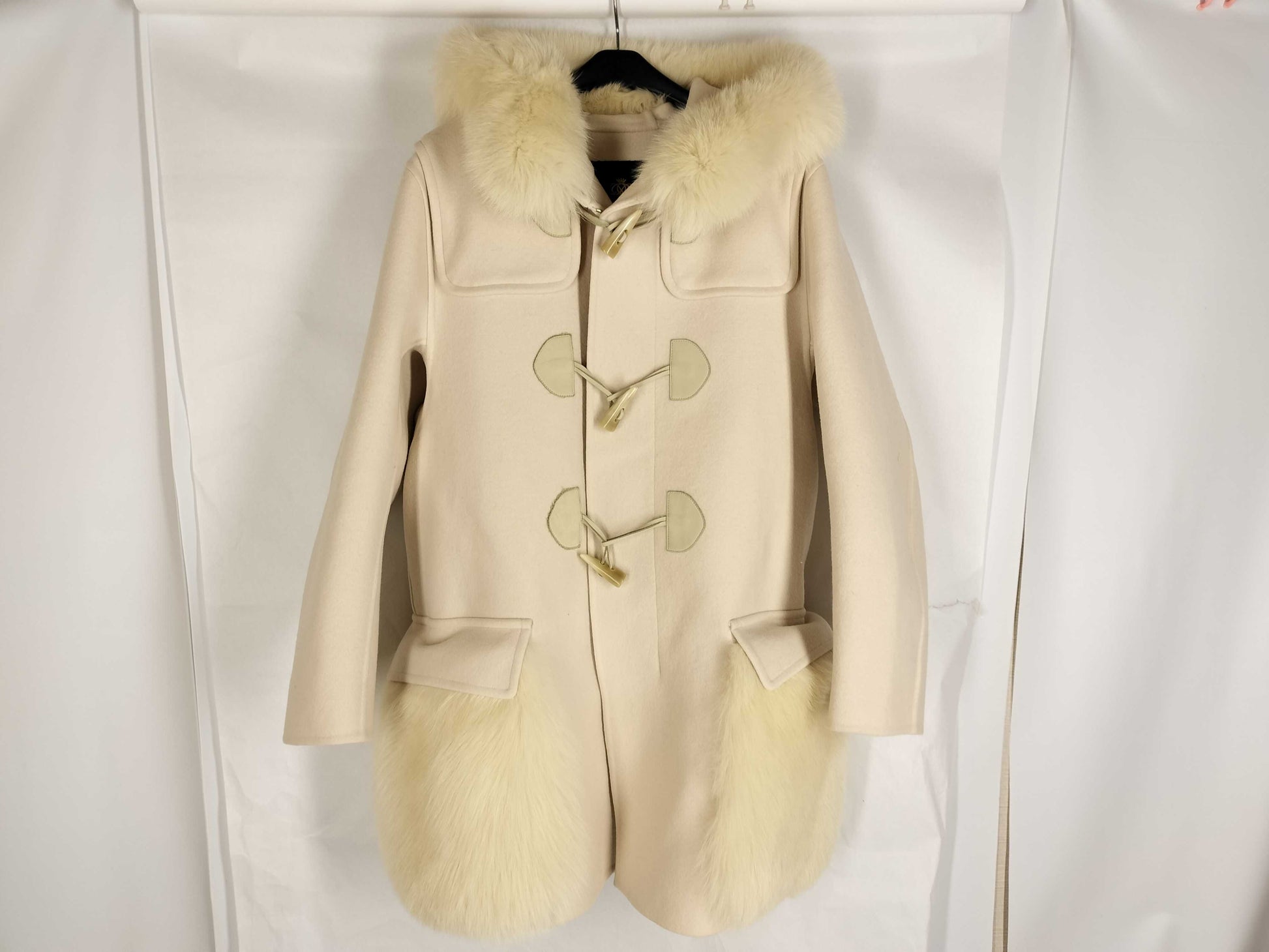 Drawer 6525-234-0380 Duffle Coat, Fox Fur, Ivory