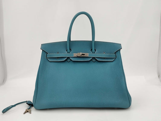 HERMES Birkin 35 in Blue Jean with Silver Hardware and J Stamp