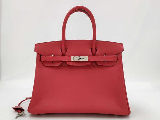 HERMES Birkin 30 Rouge Cazac Handbag with Silver Hardware and M Stamp