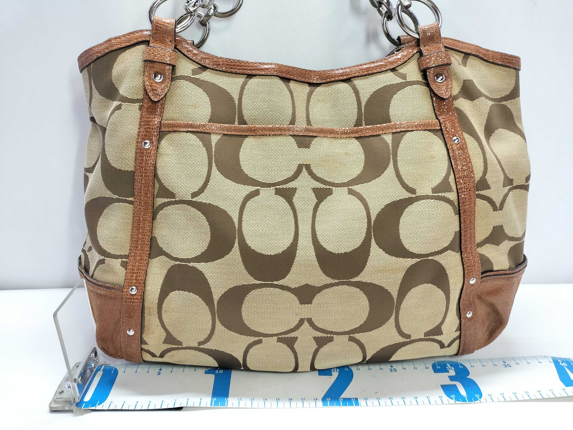 COACH Signature COCAH Coach Signature Canvas x Lizard Tote Bag 20807 Tote Bag