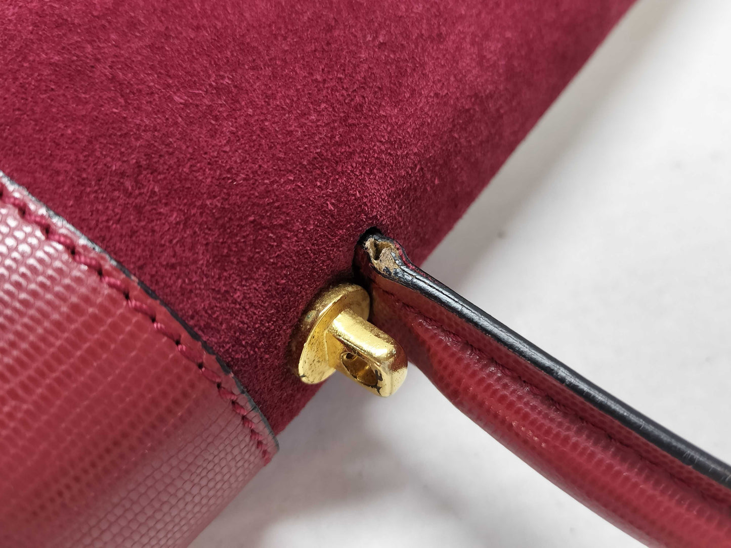 CELINE Celine Suede Top Handle Bag 2way Storage Bag Red Handbag