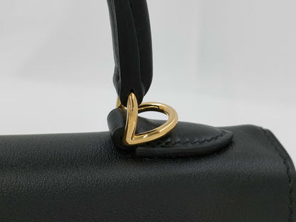 HERMES Kelly 25 Shelly II Noir Handbag with G Hardware and K Stamp