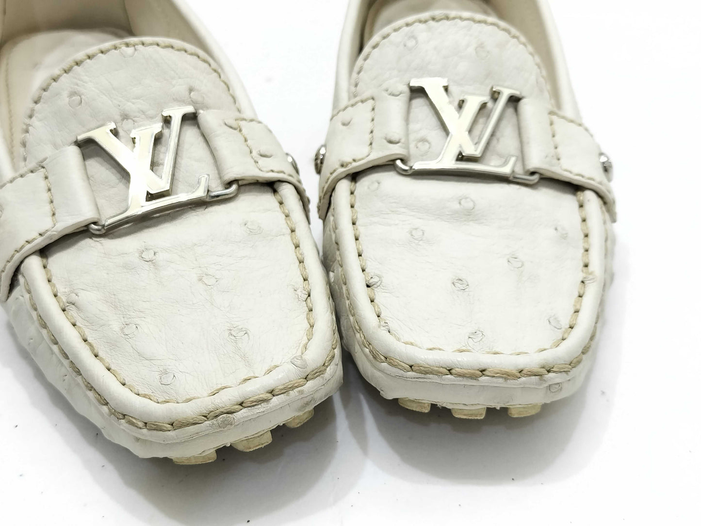 LOUIS VUITTON Ostrich Loafers White Other Shoes