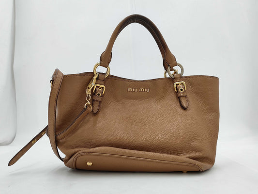 Miu Miu Leather 2-Way Handbag Brown Handbag