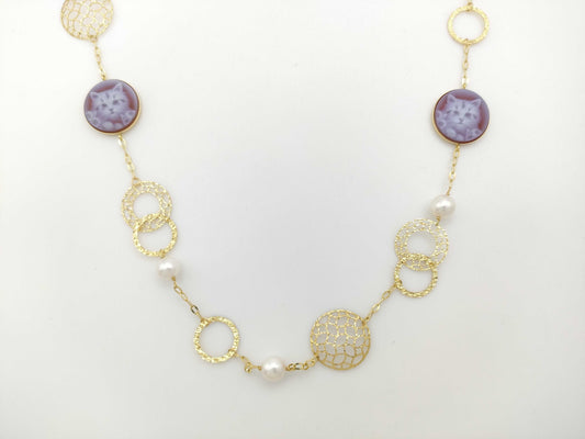 Station Stone Cameo Pearl Diameter Approx. 6.0mm K18 10.4g Necklace 