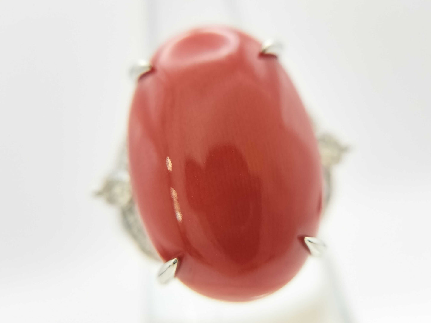 Coral 21.26ct D0.37ct Pt950 17.0g Ring 
