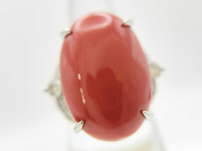 Coral 21.26ct D0.37ct Pt950 17.0g Ring 