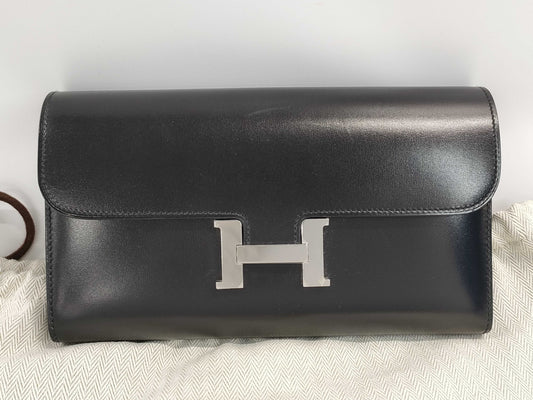 HERMES Constance Long Chevre Black Wallet with C Stamp