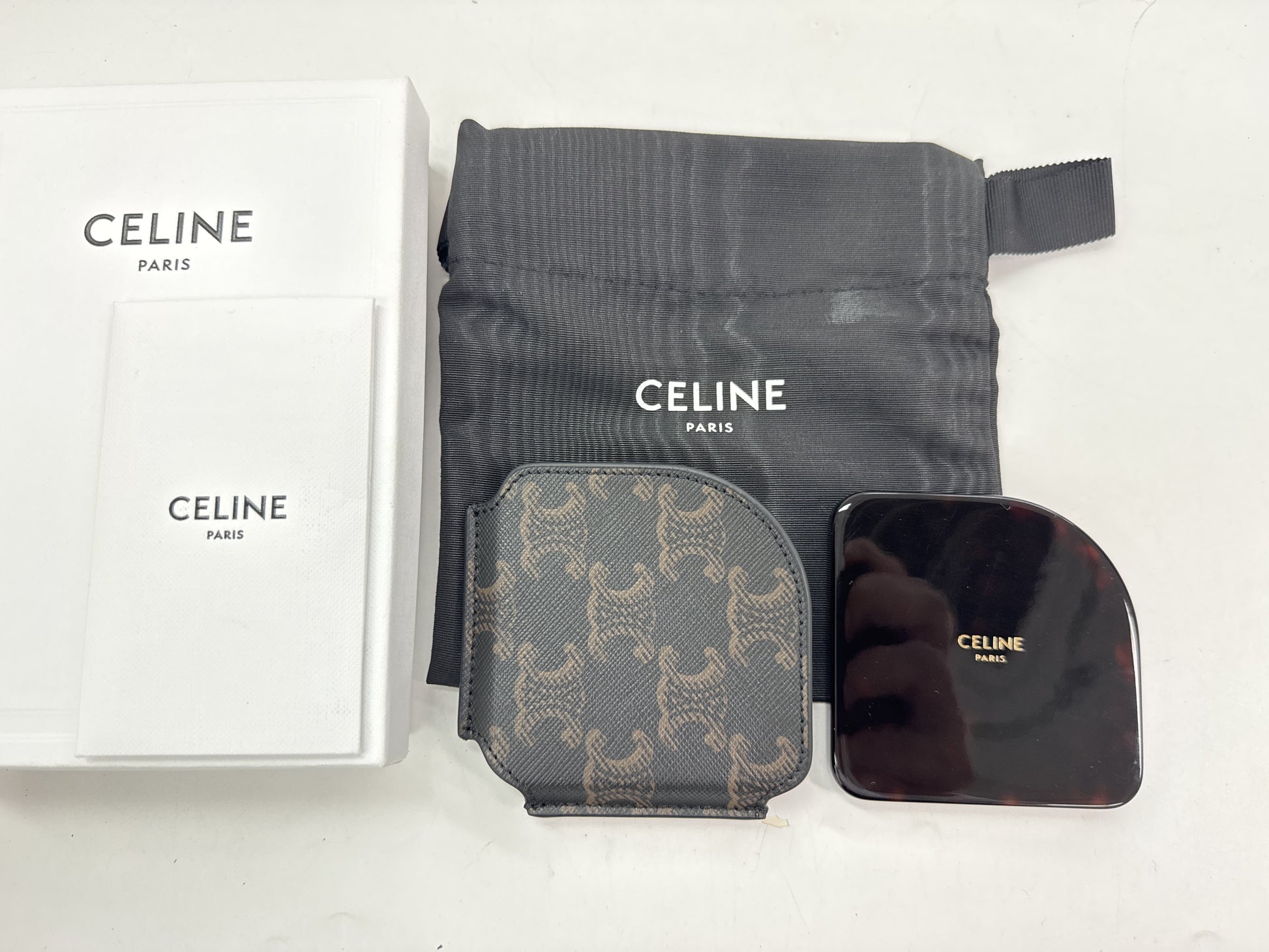 CELINE Pocket Mirror with Triomphe Canvas Case, Black x Tan Other Accessories