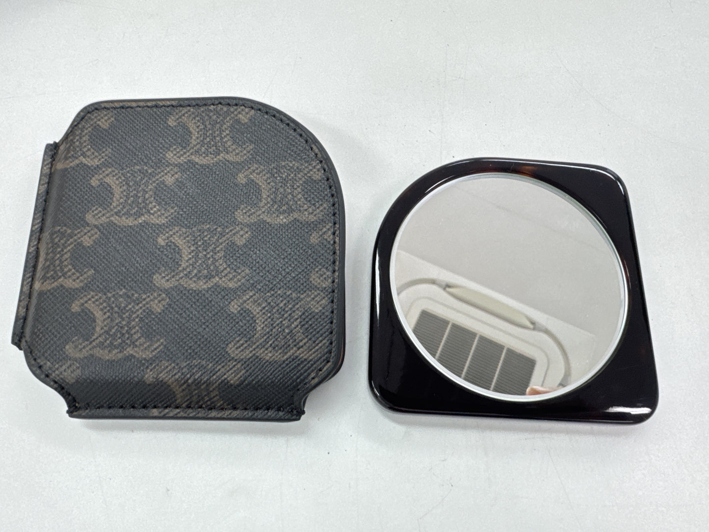 CELINE Pocket Mirror with Triomphe Canvas Case, Black x Tan Other Accessories