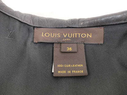 LOUIS VUITTON Size 36 Leather Hoodie Black Top