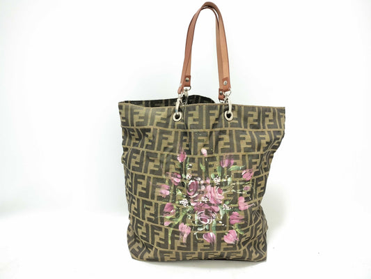 FENDI Zucca pattern Fendi Zucca nylon floral brown tote bag