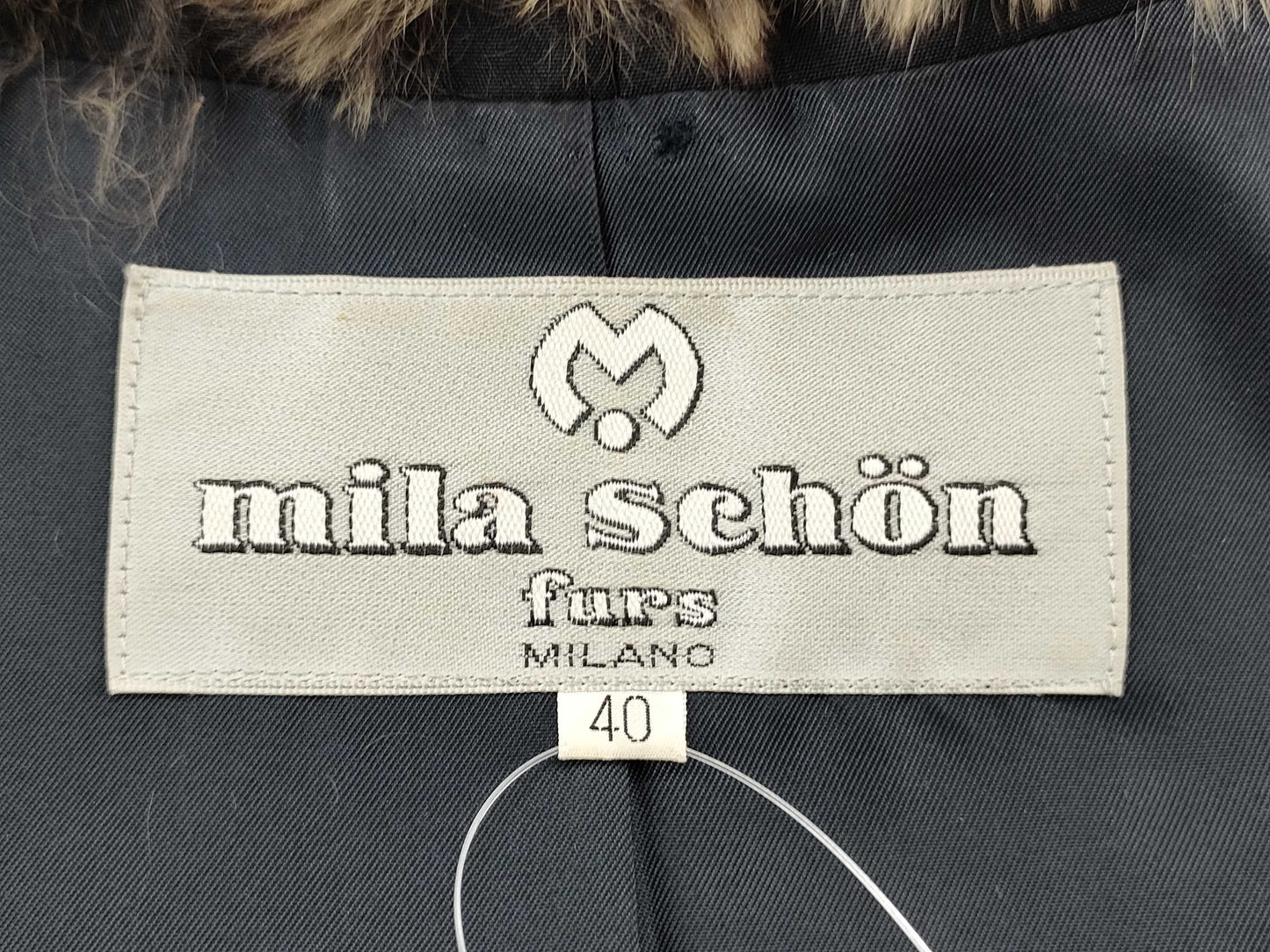  Mila Schon 100% Silk Coat with Chinchilla Fur, Size 40, Black, Dry Cleaned