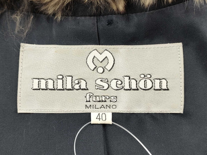  Mila Schon 100% Silk Coat with Chinchilla Fur, Size 40, Black, Dry Cleaned
