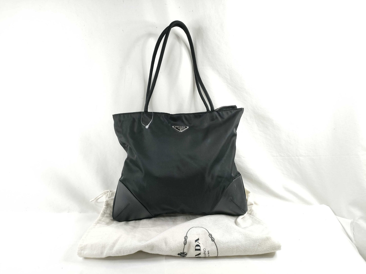 PRADA nylon triangle logo tote bag