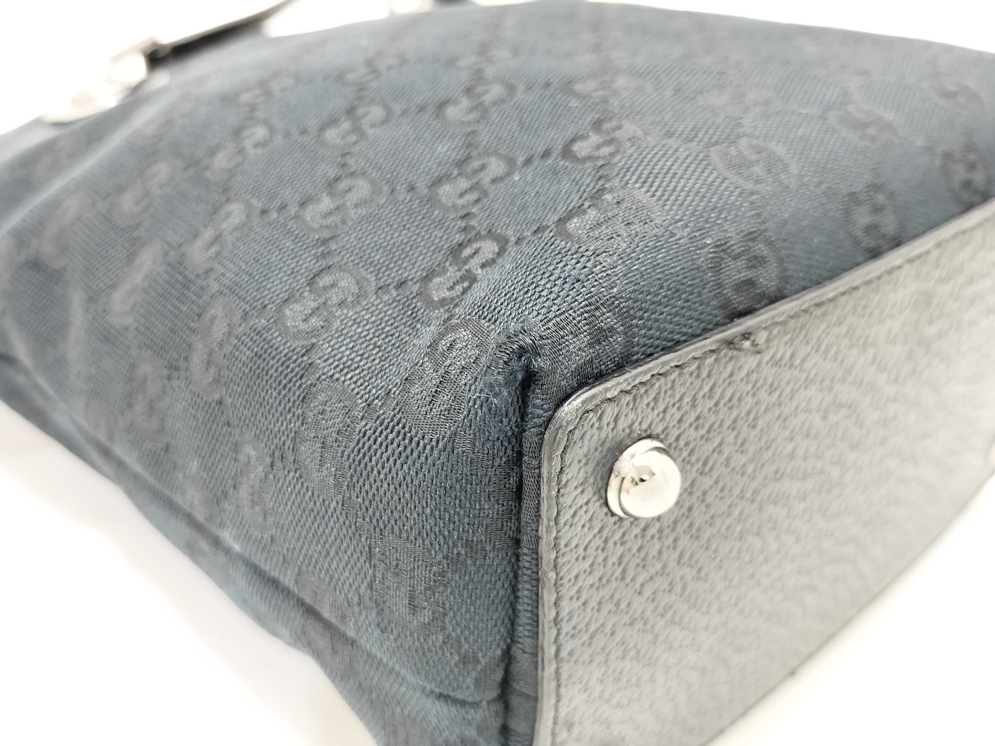 GUCCI GG Canvas Gucci 120840 Tote Bag Bucket Shaped GG Canvas Leather Black Tote Bag