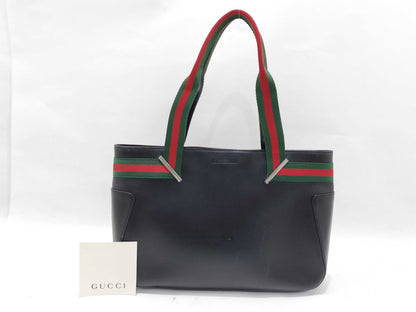 GUCCI Gucci 73983 Tote Bag Sherry Line Leather Black Tote Bag