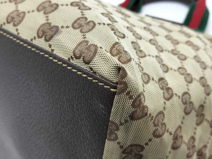 GUCCI GG Canvas Gucci 131230 GG Canvas Sherry Line Tote Bag Brown Handbag