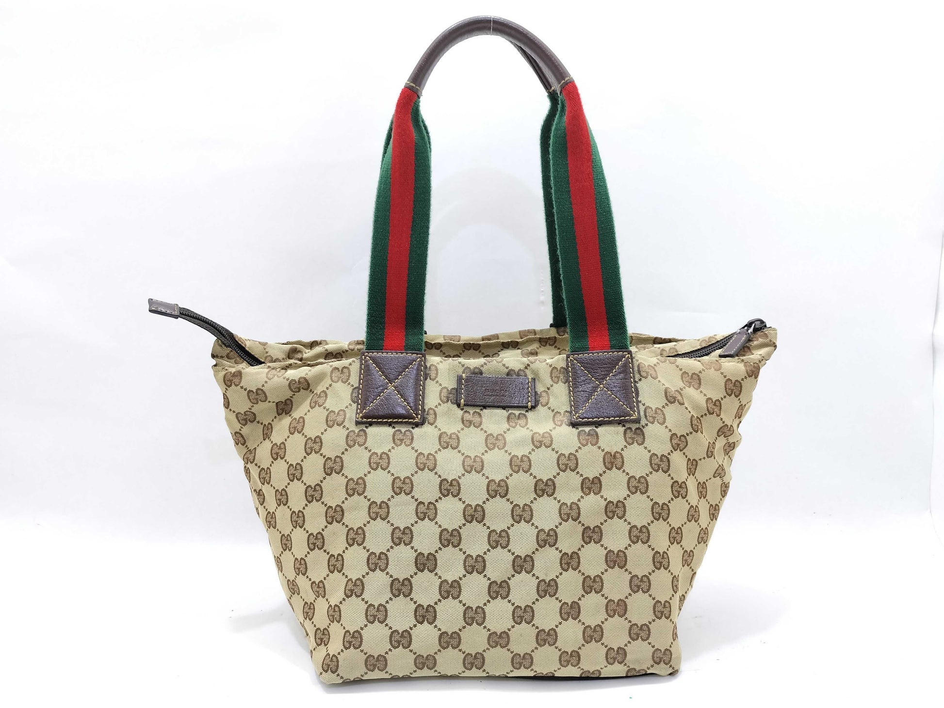 GUCCI GG Canvas Gucci 131230 GG Canvas Sherry Line Tote Bag Brown Handbag