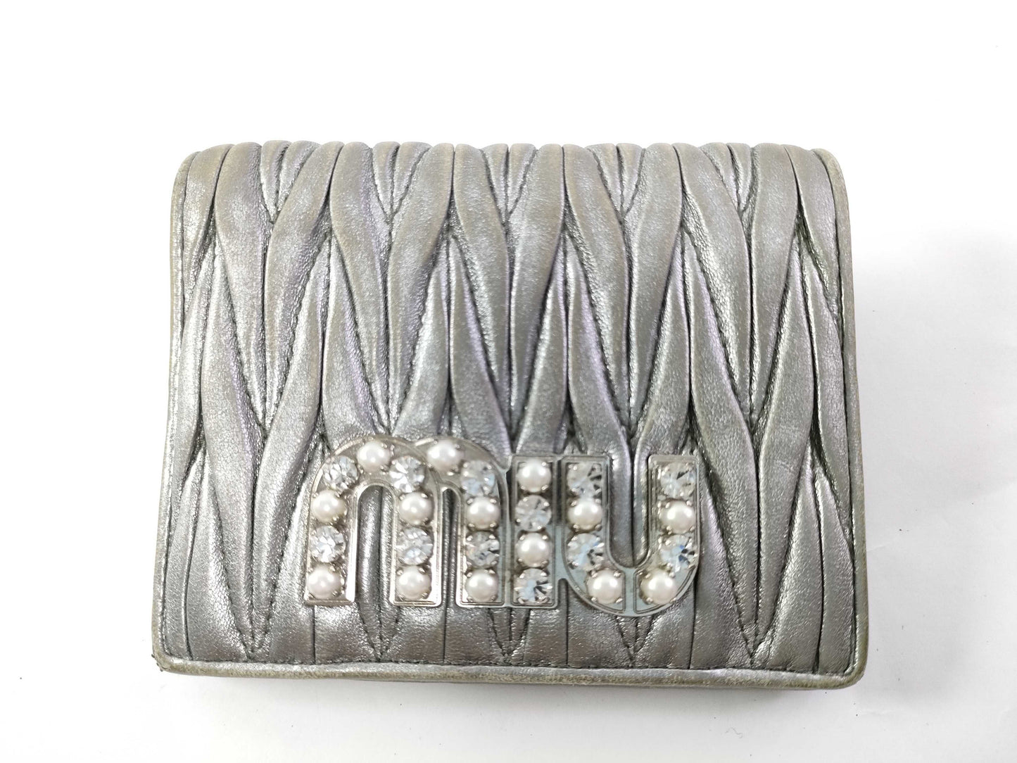 Miu Miu Bijou/Pearl Bifold Silver Wallet
