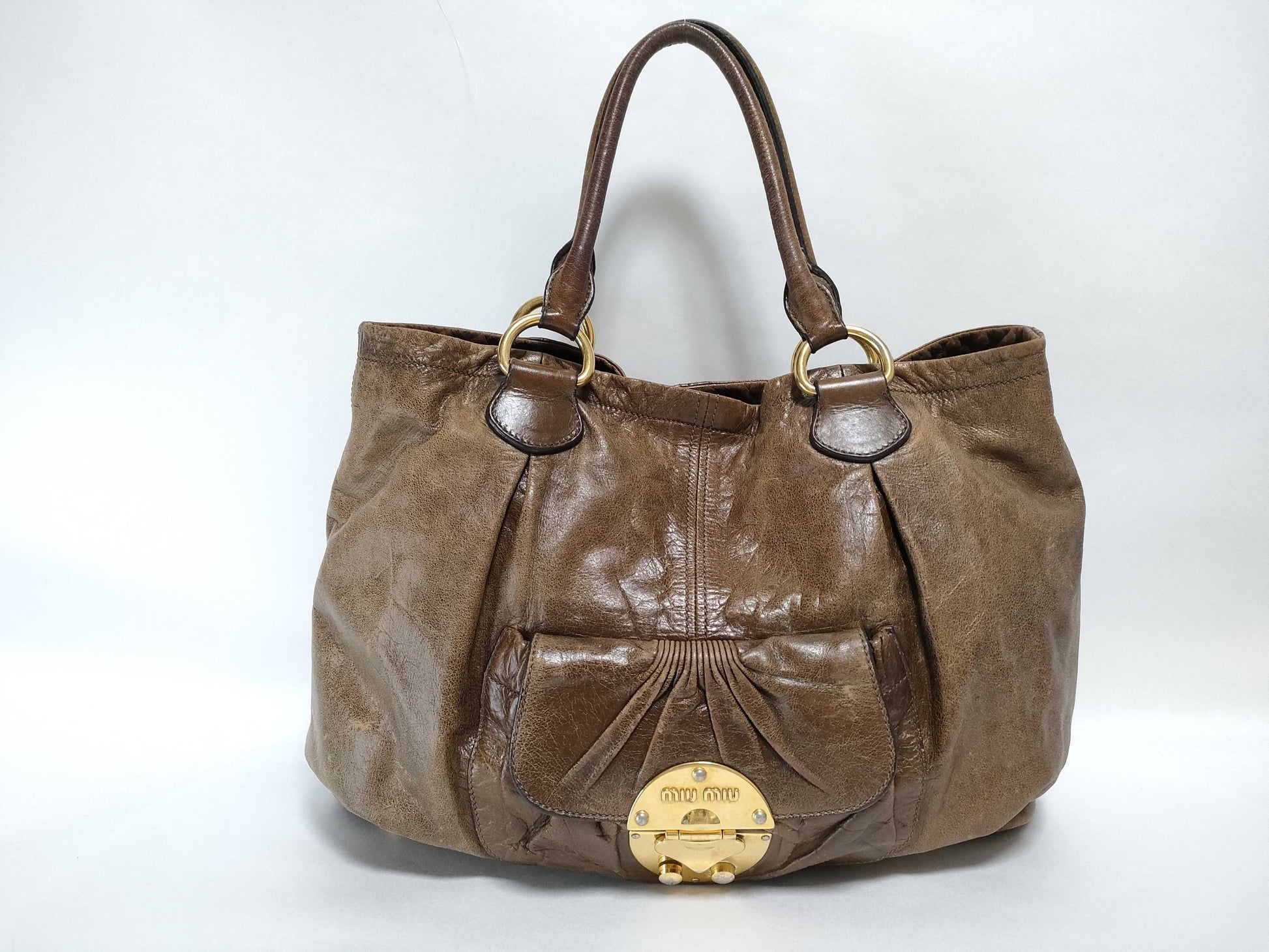 Miu Miu 7036 Miu Miu Tote Bag with Metal Fittings and Leather Tote Bag