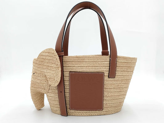 LOEWE Elephant Raffia and Leather Bag