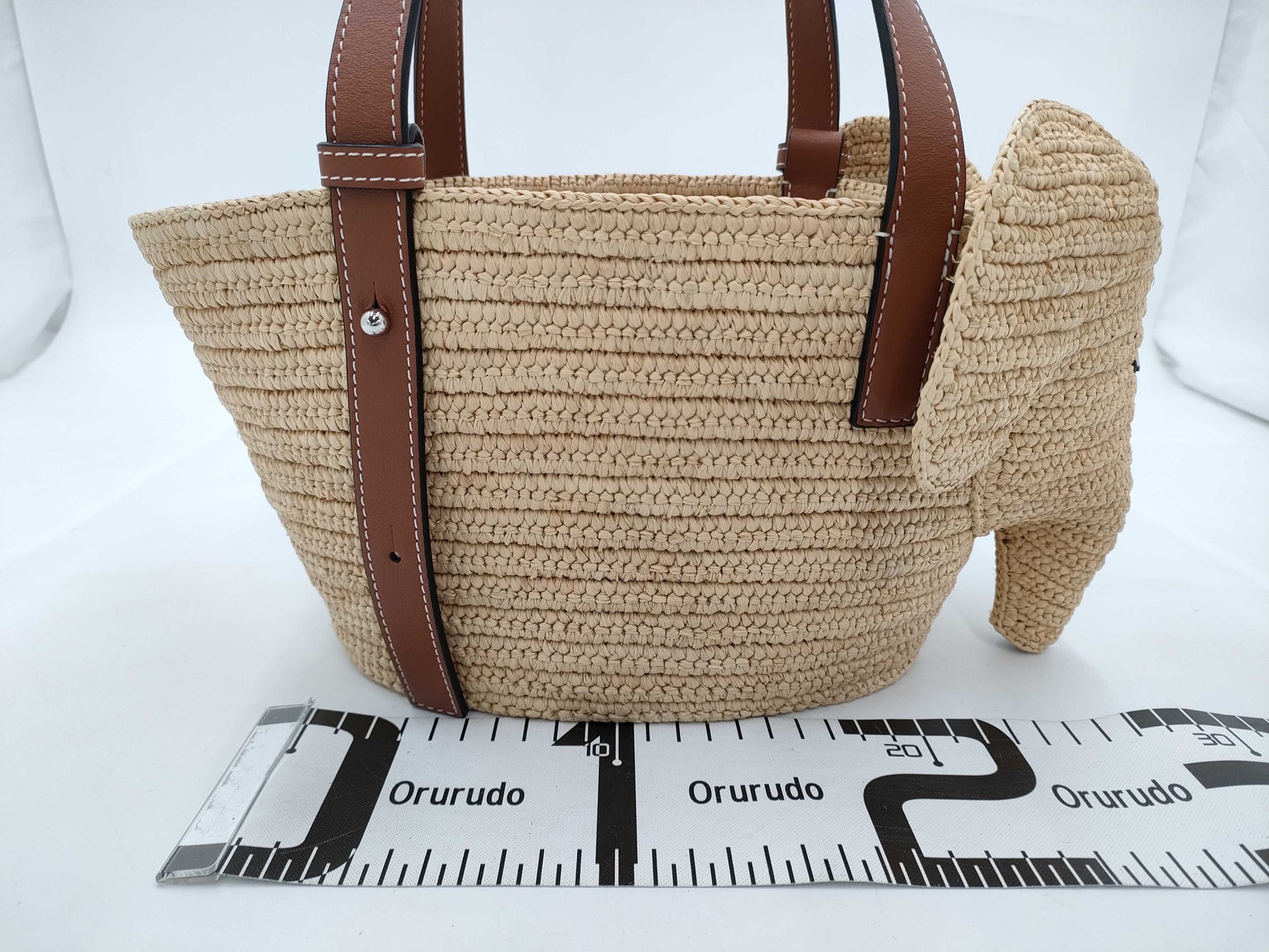 LOEWE Elephant Raffia and Leather Bag