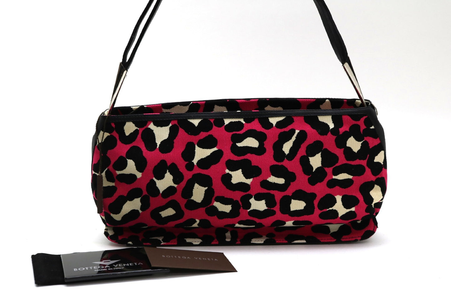 BOTTEGA VENETA Canvas Leather Leopard Print Shoulder Bag