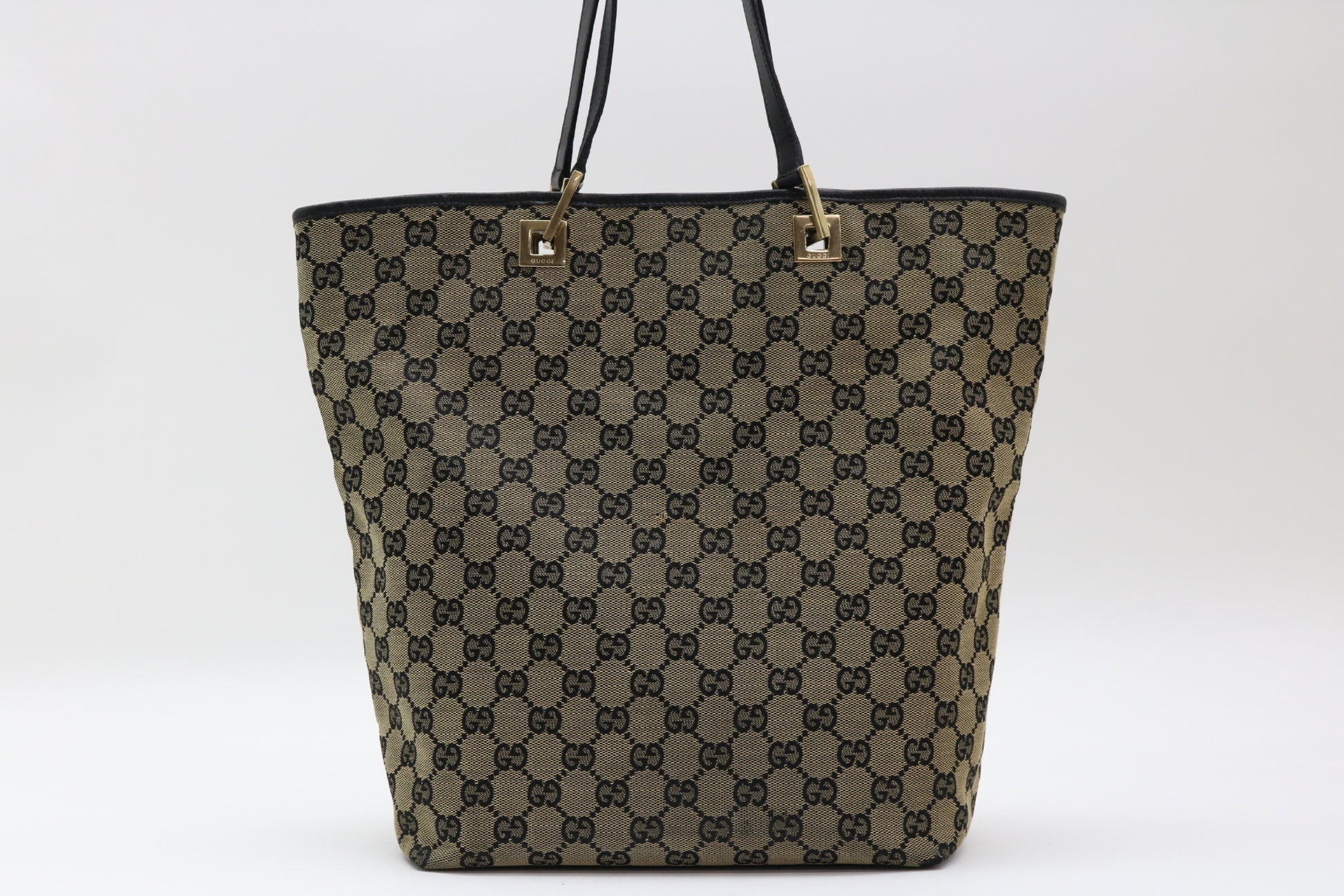 GUCCI GG Canvas Leather Tote Bag