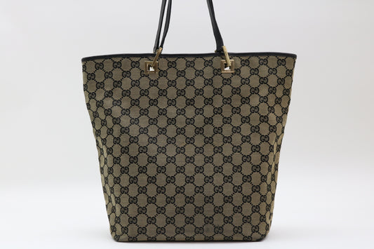 GUCCI GG Canvas Leather Tote Bag