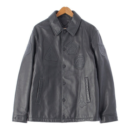 LOUIS VUITTON Men's Leather Jacket/Blouson with Logo Patch and Monogram in Black