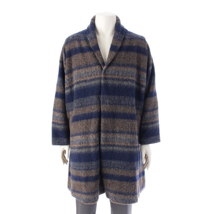 Plantation Wool Knit Border Long Coat PL84FA612 Blue Brown 2 Coats