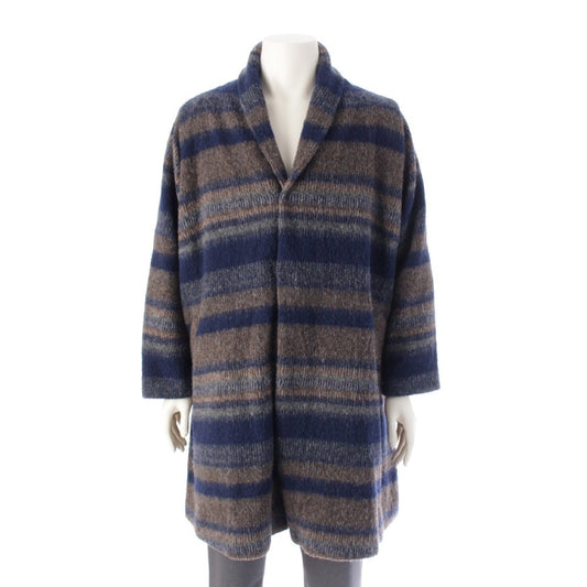 Plantation Wool Knit Border Long Coat PL84FA612 Blue Brown 2 Coats