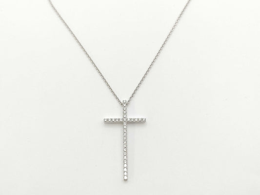 Tiffany & Co. Metro Cross Diamond Necklace in 750 White Gold, 4.0g 