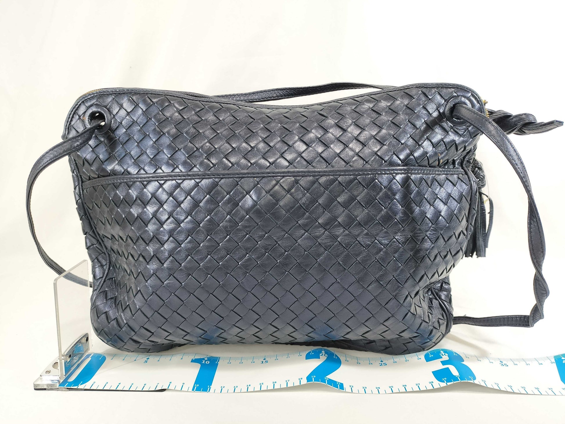 BOTTEGA VENETA Intrecciato Fringe Shoulder Bag in Navy