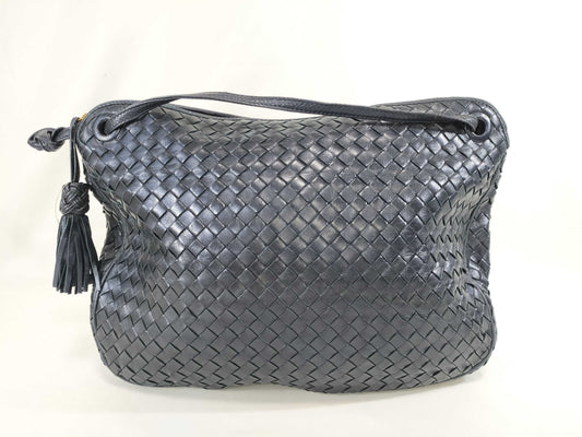 BOTTEGA VENETA Intrecciato Fringe Shoulder Bag in Navy