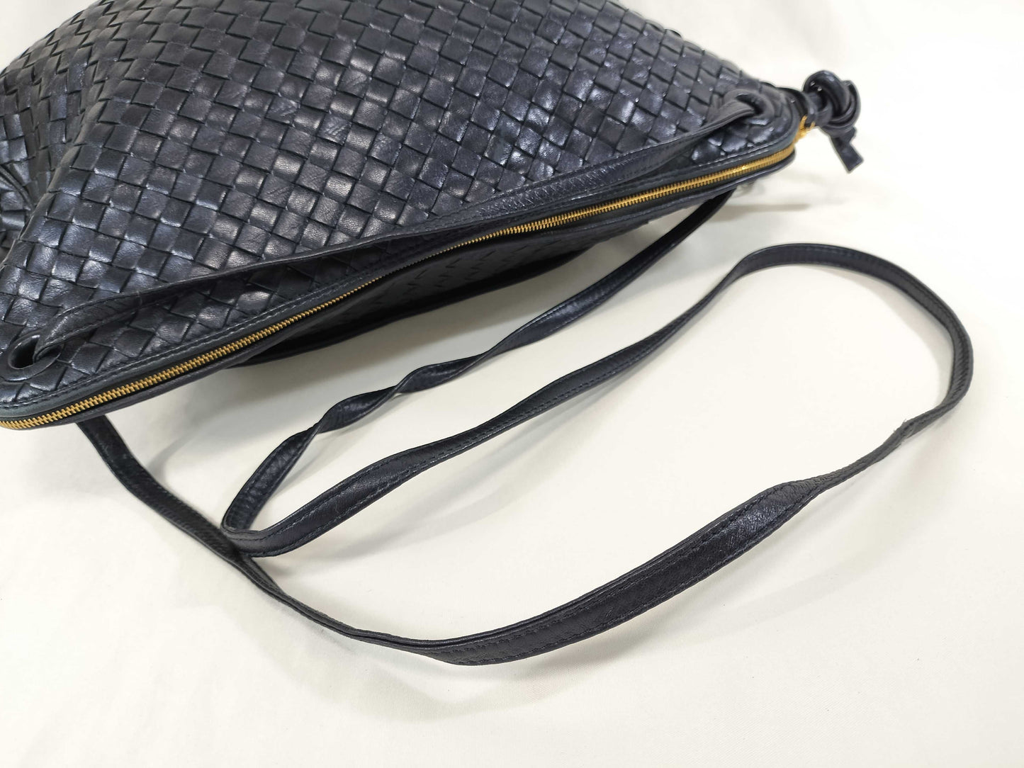 BOTTEGA VENETA Intrecciato Fringe Shoulder Bag in Navy