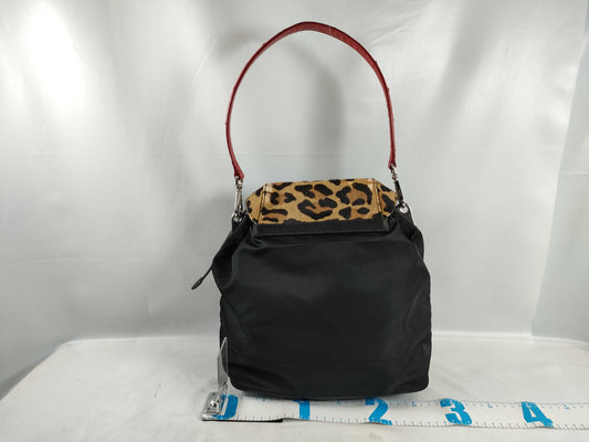 PRADA Nylon Prada Harako x Nylon x Ostrich Shoulder Bag