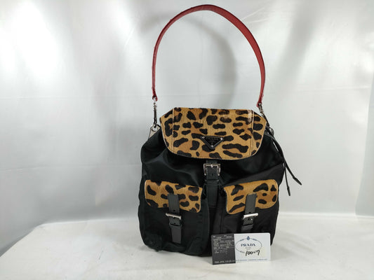PRADA Nylon Prada Harako x Nylon x Ostrich Shoulder Bag